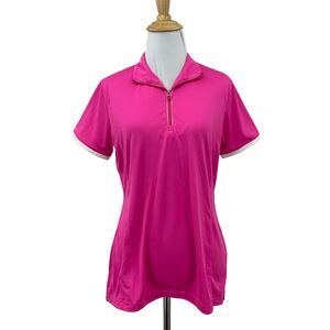 EP New York Golf Polo Shirt Womens M Rose Quarter Zip Collar Short Sleeve Top